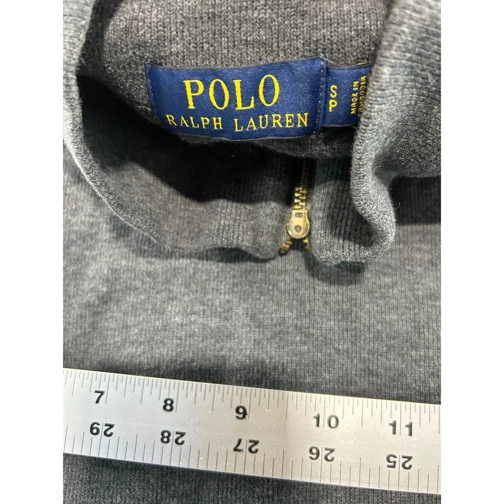 Polo Ralph Lauren Mens Gray Ribbed Quarter Zip Pullover Sweater Size S Pony Logo
